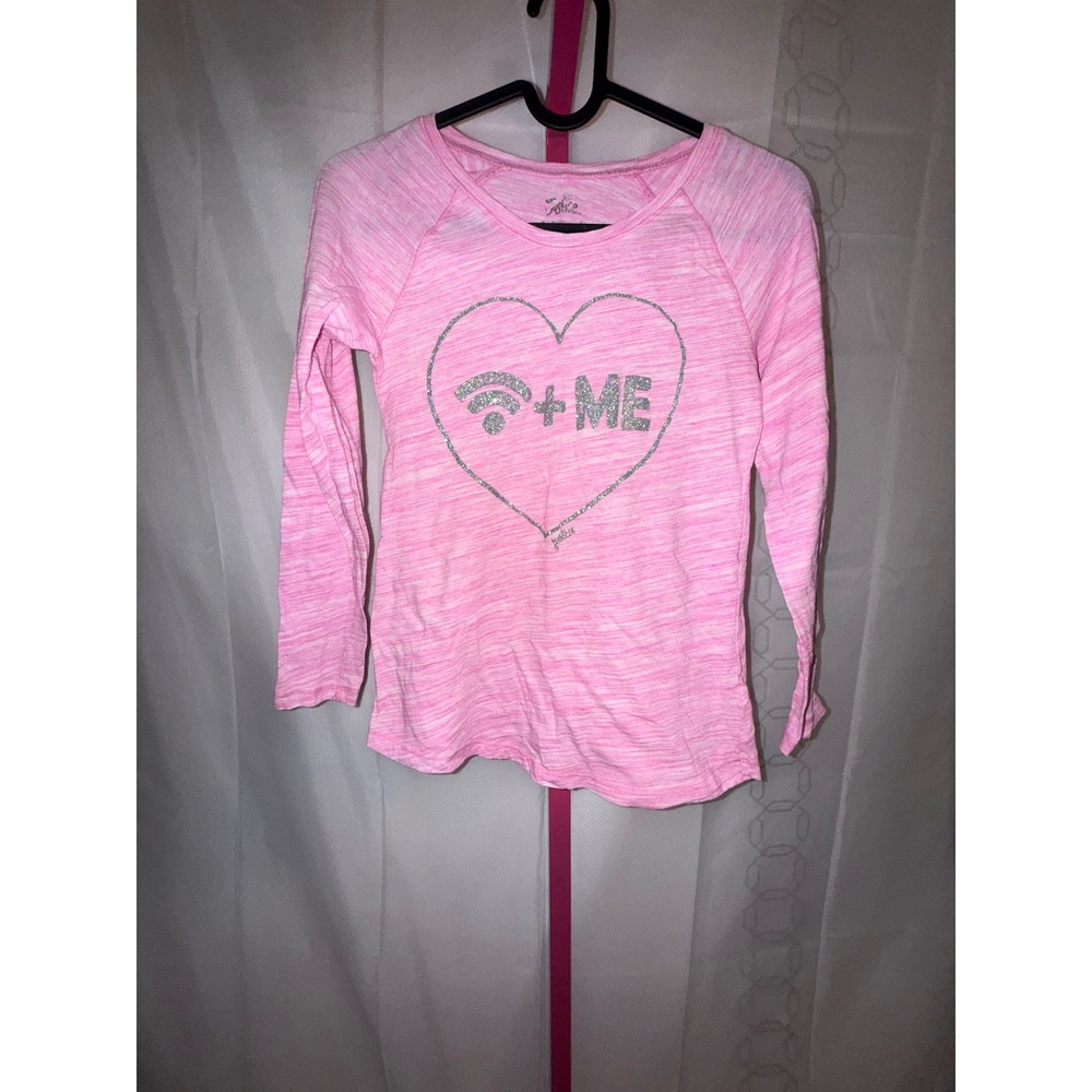 Justice Pink Sparkle Heart Wifi Love Long Sleeve Raglan Tee Kids Size‎ M